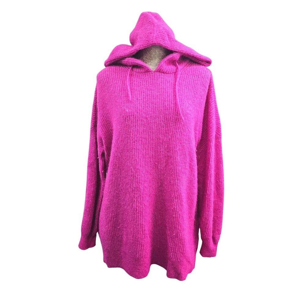 Ganni Alpaca Wool Pink Fuzzy Knit Oversized Hoodie Sweater Jumper Lagenlook Sz M